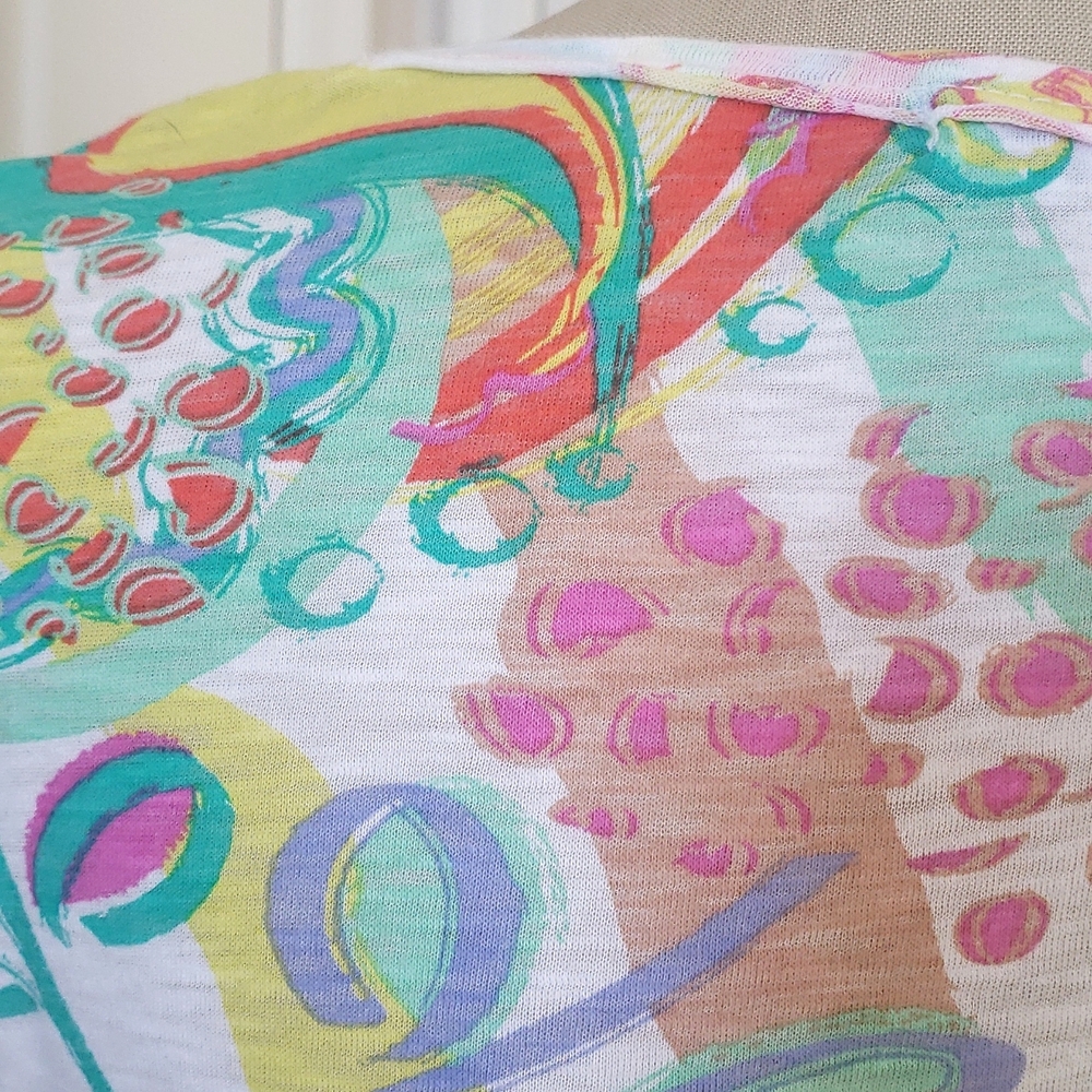 Fresh Produce Colorful Abstract Cotton Scoop‑Neck Top White Yellow Aqua • SMALL - Picture 8 of 14